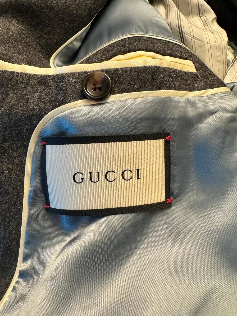Gucci Gray Wool Blazer with Web Trim Accent